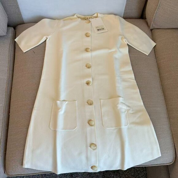 NWT Sezane Ava Mini Dress Small Ecru Ivory Cream Knit Button Front Stretch - Picture 5 of 9